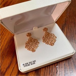 18k Rose Gold Over Silver Floral Filigree Drop Earrings